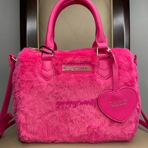 Juicy Couture Hot Pink Fluffy Faux Fur Satchel Crossbody Bag